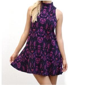 Free People Amelia Jacquard Knit Mini Dress Mock Neck Drop‎ Waist Size X Small